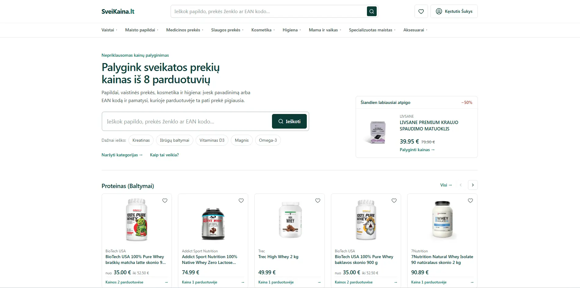 Sveikaina.lt - Sveiktos produktų kainų paligynimo platforma